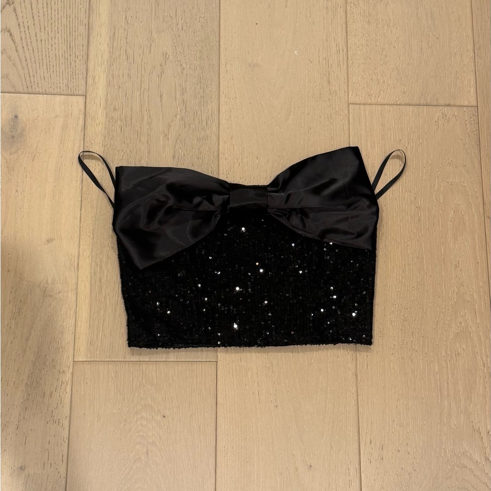 Wildfox Black Sequin Bow Strapless Top